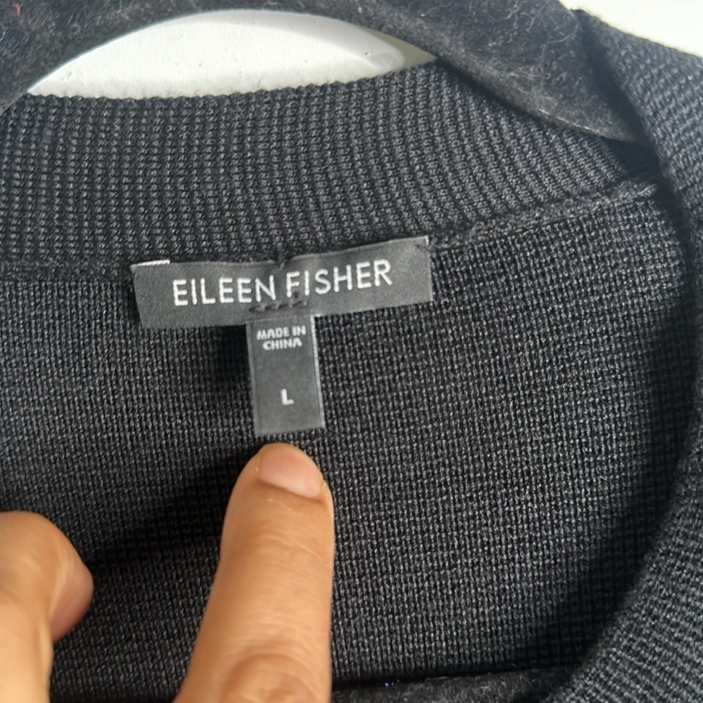 Eileen fisher slik cotton blend zip up knit jacket shirt  L black quilt luxury - Picture 6 of 10